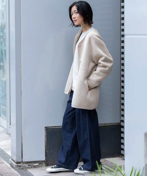 【10/18インスタライブ商品】MUNICH(ミューニック)　ウールシープボアムートンリバーシブルノーカラーコート　MN252C56