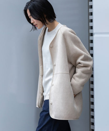 【10/18インスタライブ商品】MUNICH(ミューニック)　ウールシープボアムートンリバーシブルノーカラーコート　MN252C56