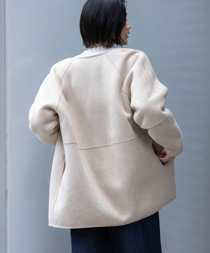 【10/18インスタライブ商品】MUNICH(ミューニック)　ウールシープボアムートンリバーシブルノーカラーコート　MN252C56