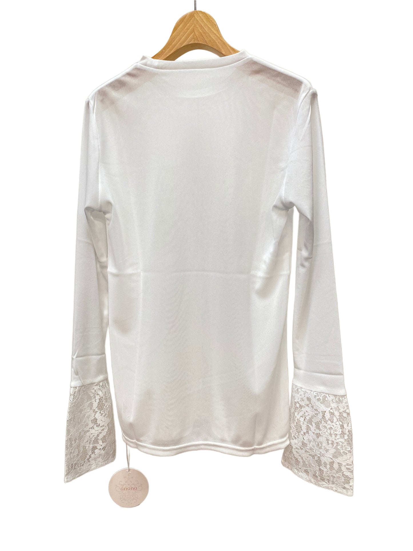 anana (アナナ) 袖口レース　メッシュニットクルーネックトップス A19-043