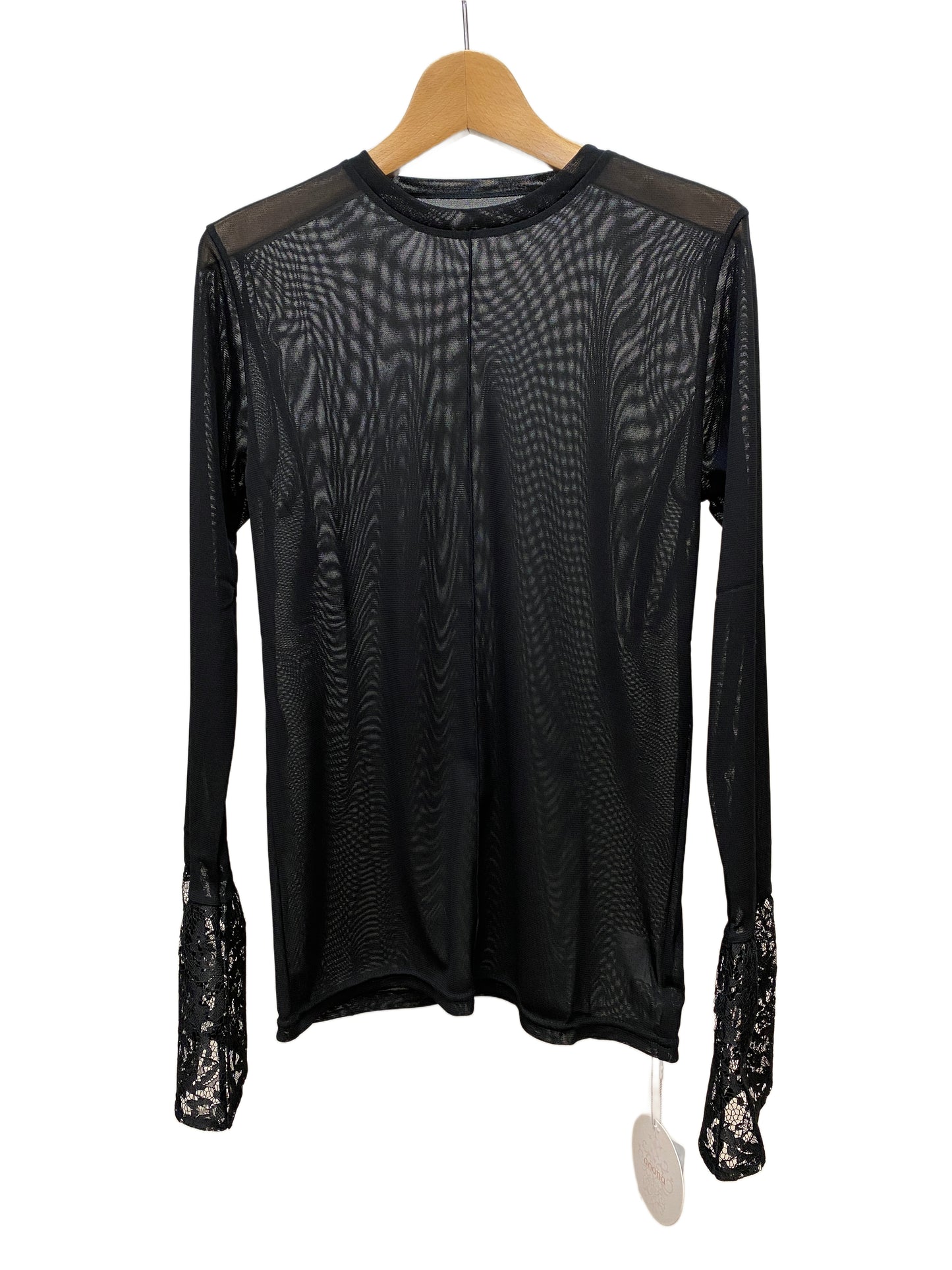 anana (アナナ) 袖口レース　メッシュニットクルーネックトップス A19-043