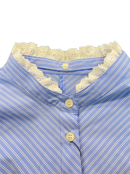 Audrey and John Wad（オードリーアンドジョンワッド) 着脱レース襟付きバンドカラーシャツ L6100