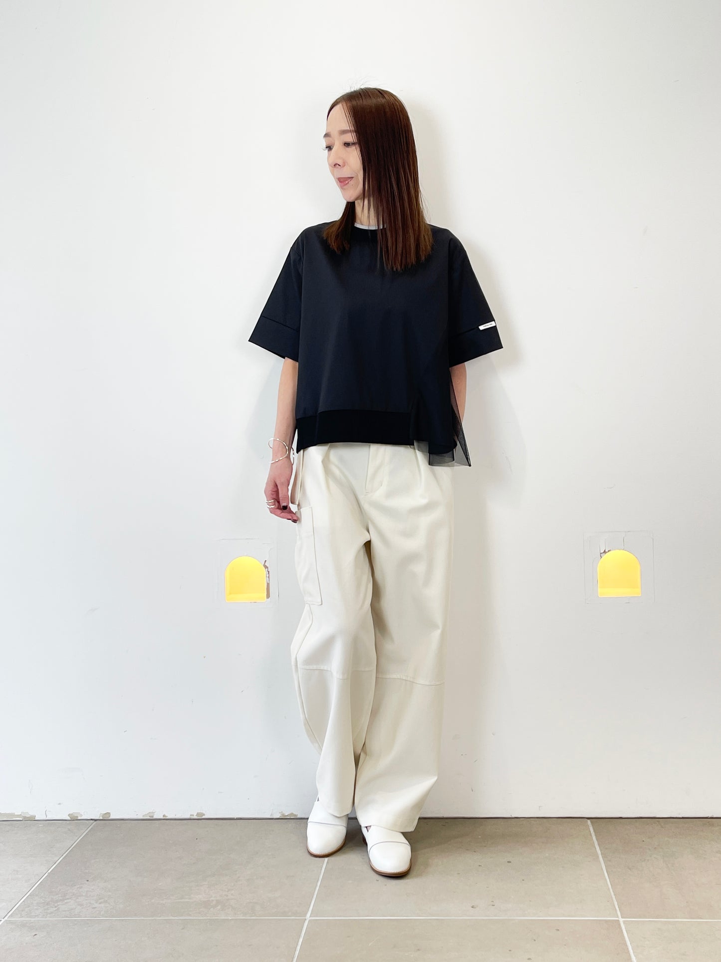 MARECHAL(マルシャルテル) Rib×Tulle Tops ZMT252BL116