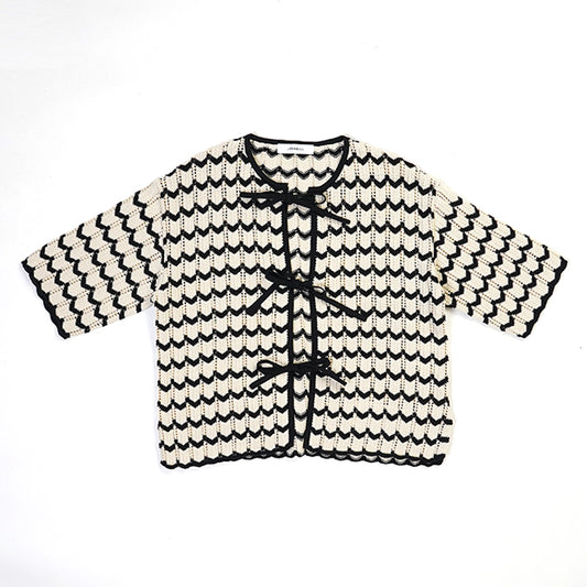Johnbull (ジョンブル) ラッフルボーダーリボンニットカーデ JL241N11
