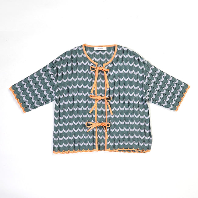 Johnbull (ジョンブル) ラッフルボーダーリボンニットカーデ JL241N11