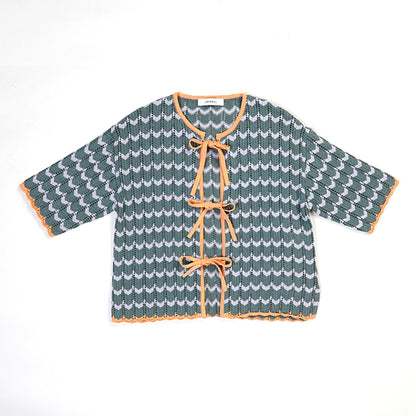 Johnbull (ジョンブル) ラッフルボーダーリボンニットカーデ JL241N11