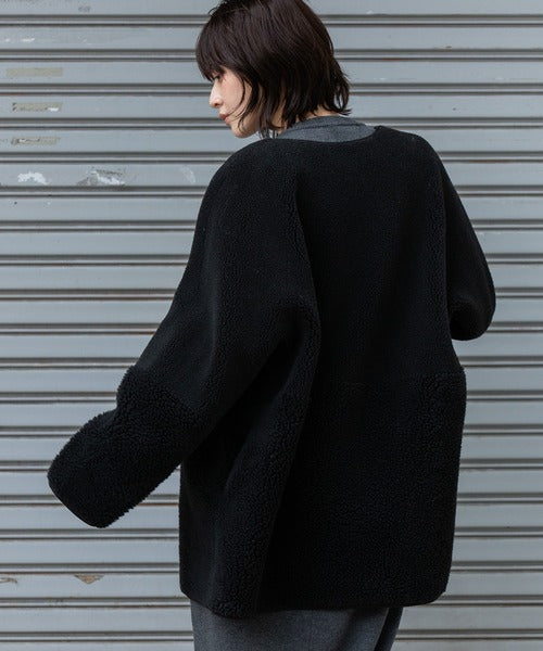 【10/18インスタライブ商品】MUNICH(ミューニック)　ウールシープボアムートンリバーシブルノーカラーコート　MN252C56