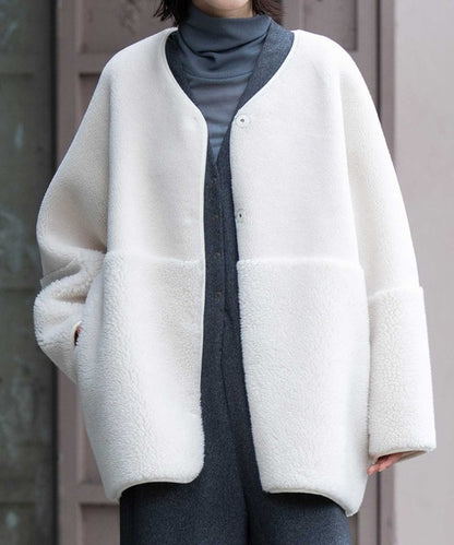 【10/18インスタライブ商品】MUNICH(ミューニック)　ウールシープボアムートンリバーシブルノーカラーコート　MN252C56